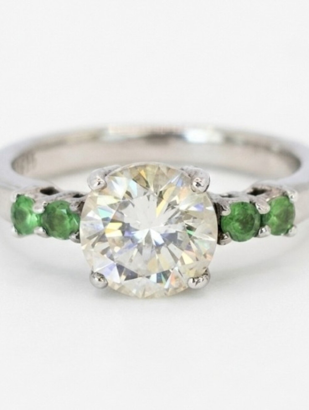 Genuine Strontium Titanate & Emerald Ring Sterling Silver Rhodium Overlay Sz 8!